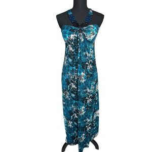 Women's Fresh Of LA Beaded Neck Halter Maxi Dress Sz M Multicolor